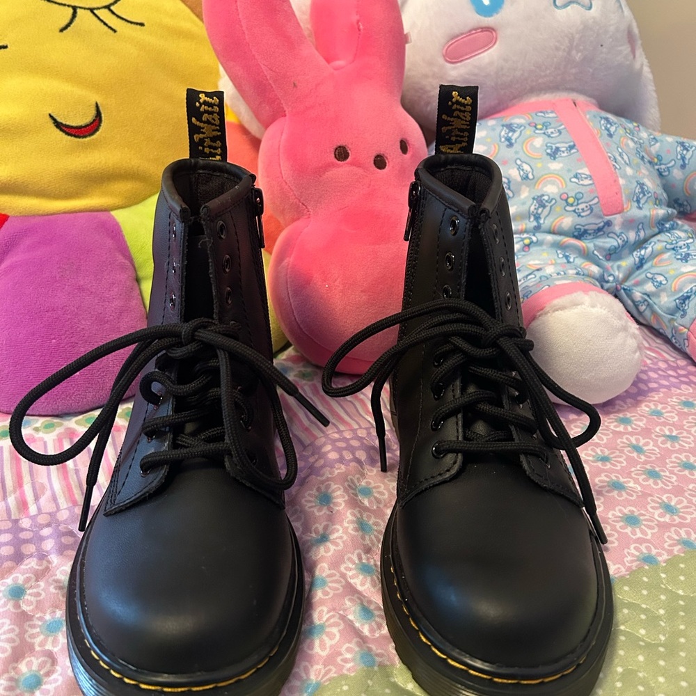 Black Leather Boots with Yellow Stitching